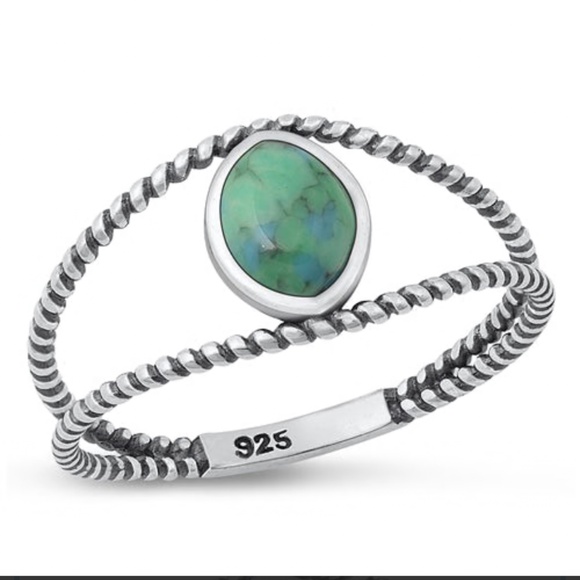 Sterling Silver Oxidized Genuine Turquoise Stone size 8 - Picture 3 of 5